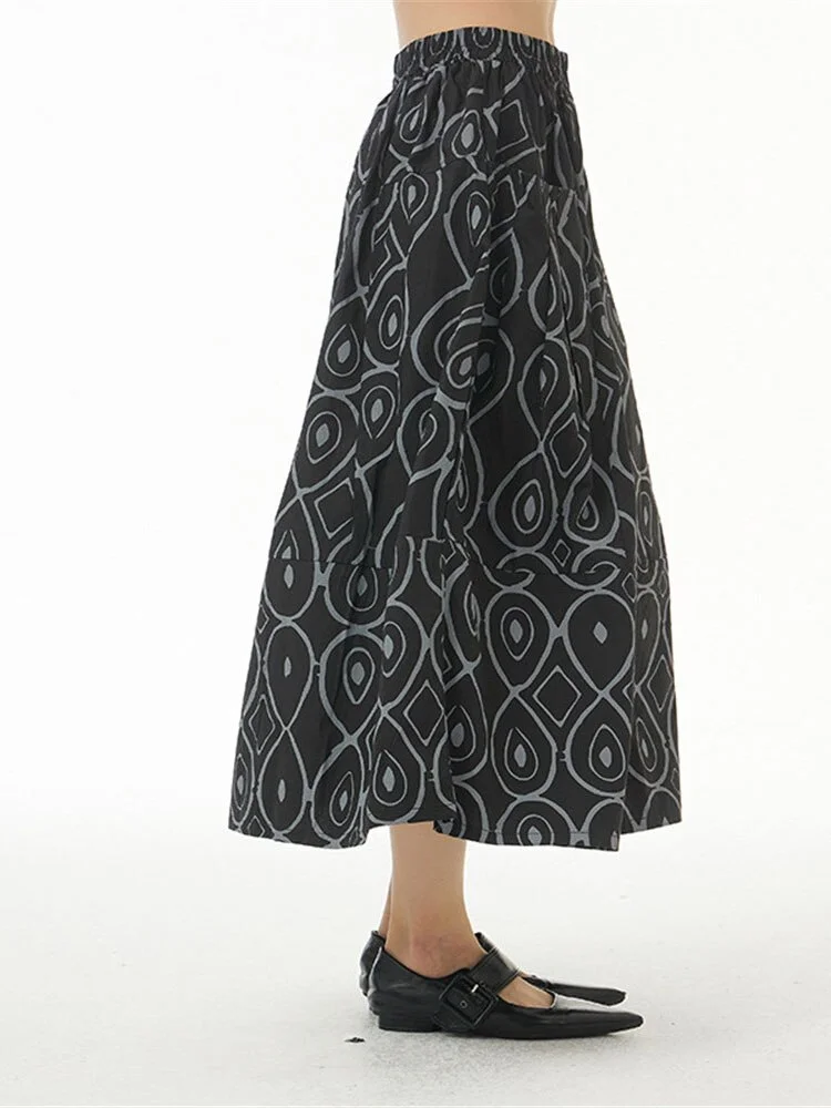 Italian Women's Geometric Print Pocket Elastic Waist Skirt