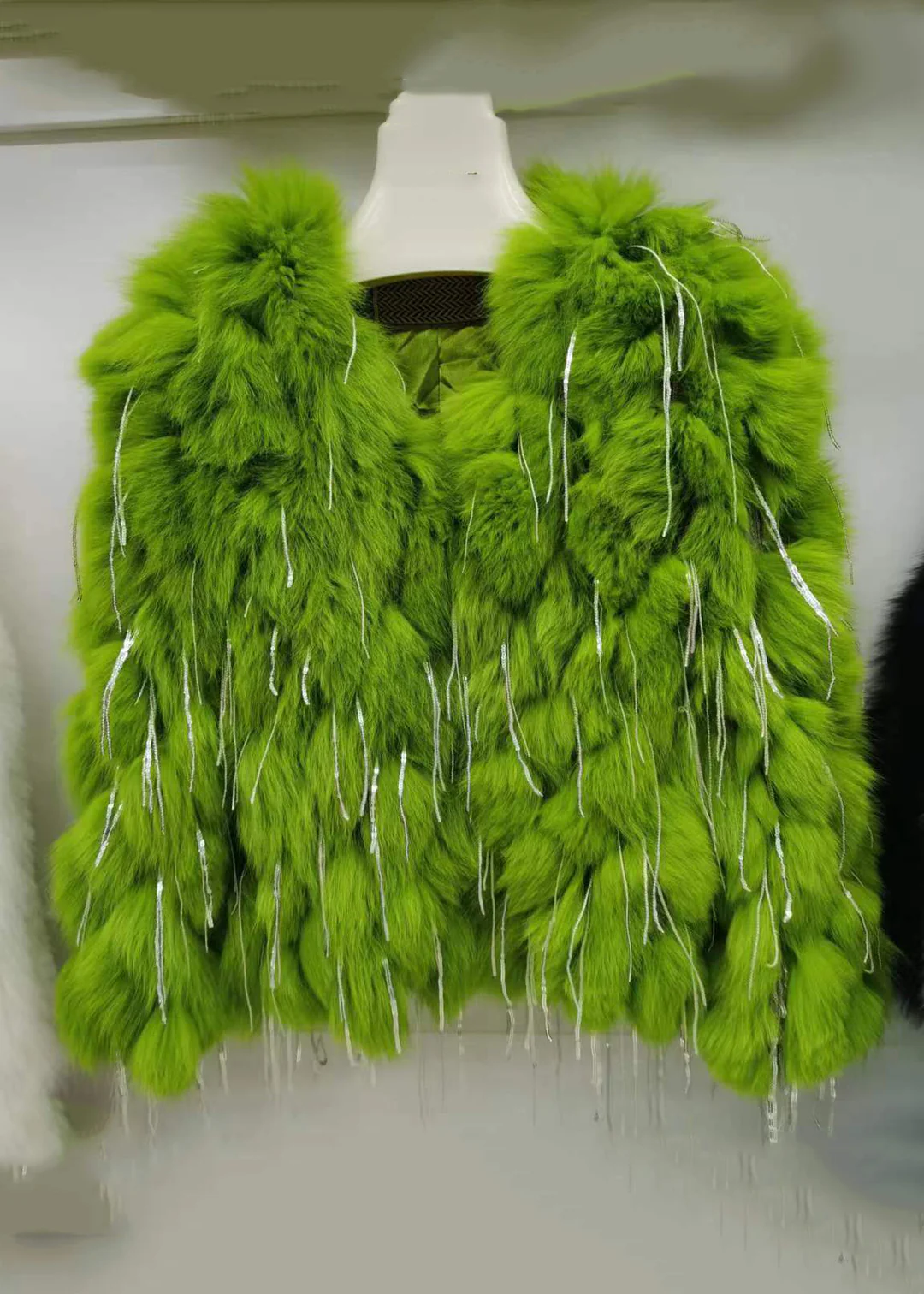 Women's Green Original Design Leather Fur Coat Spring