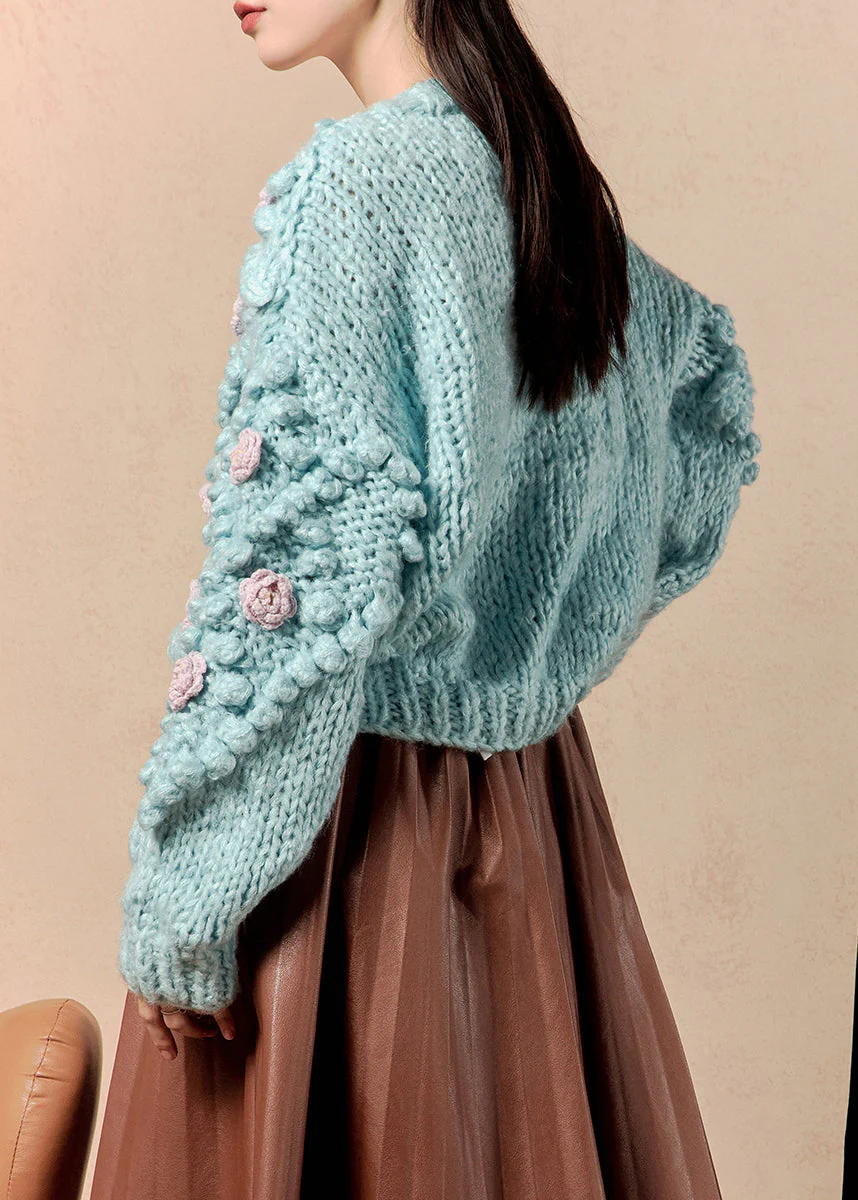 Women's Fashion Floral Blue O-Neck Button Down Cardigan
