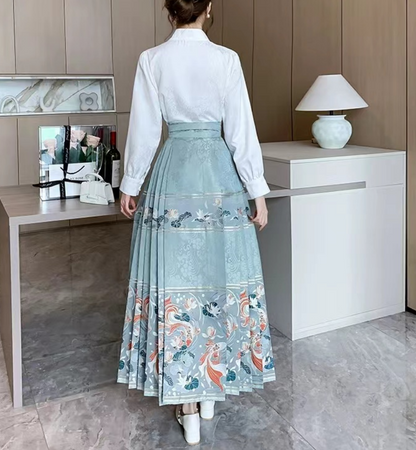 Women's Vintage High Waist Pleated Printed Strappy Skirt
