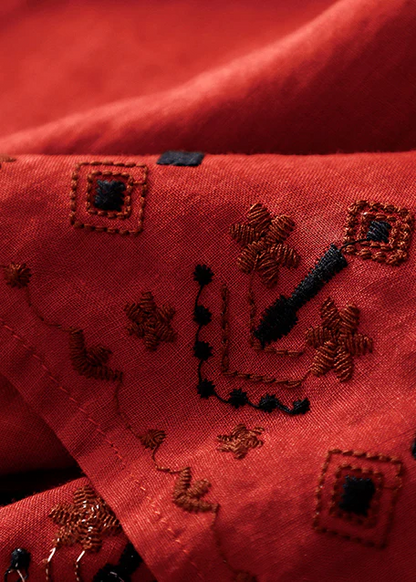 Women's Brown Embroidered Color Clash Geometric Skirt