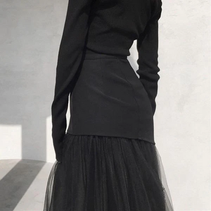 Original Fashion High Waist Mesh Patchwork Half Body Skirt