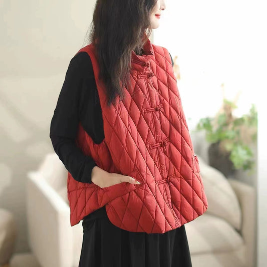 Red Side-Button Cotton Vest