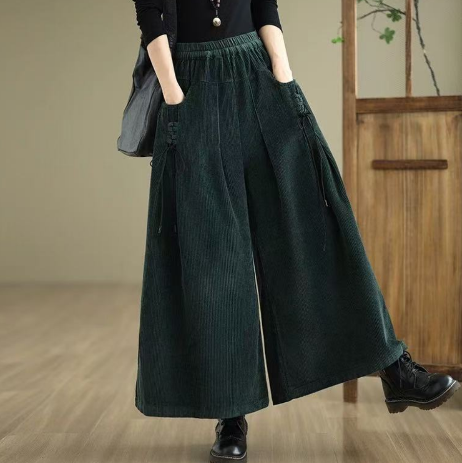Women's Plus Size Corduroy Tied Peplum Pants