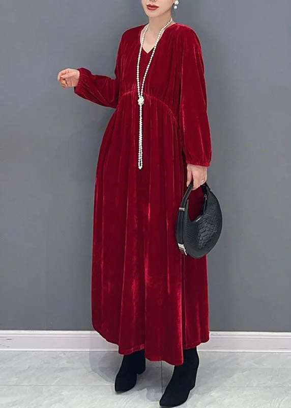 Women's Plus Size Silk Velvet Long Sleeve Long Dresses