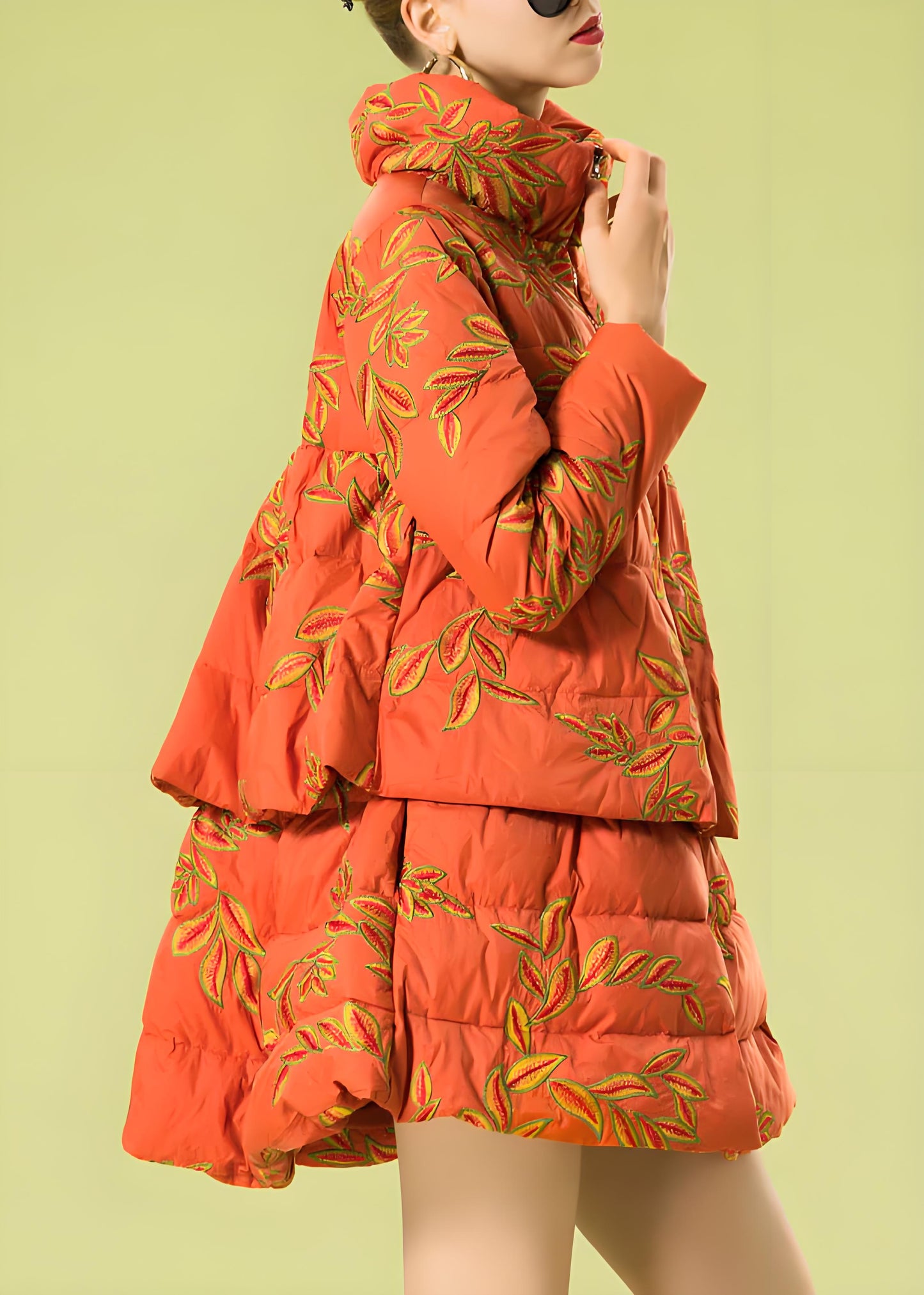 Italian Green Embroidered Warm Duck Down Winter Down Jacket