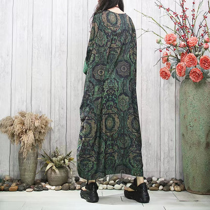 Elegant Silk Asymmetric Printed Short Sleeve Dress