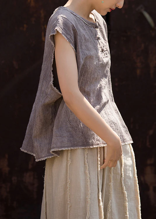 Chinese Buttoned Cotton Shirt Sleeveless Top