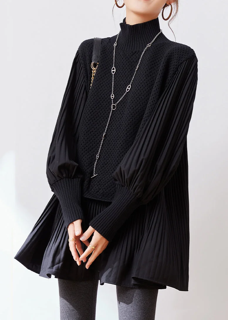 Women's Plus Size High Neck Knit Splicing Fake Two Piece Sweater Set