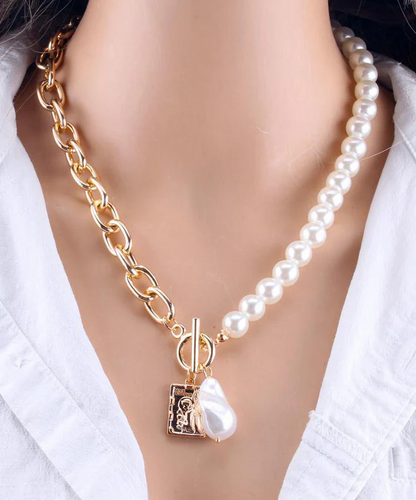 Gold Chain Pearl Necklace Ladies Baroque Pearl Metal