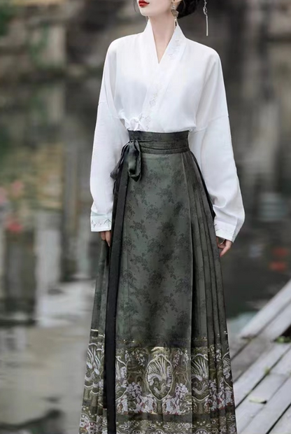 Women's Vintage High Waist Pleated Printed Strappy Skirt