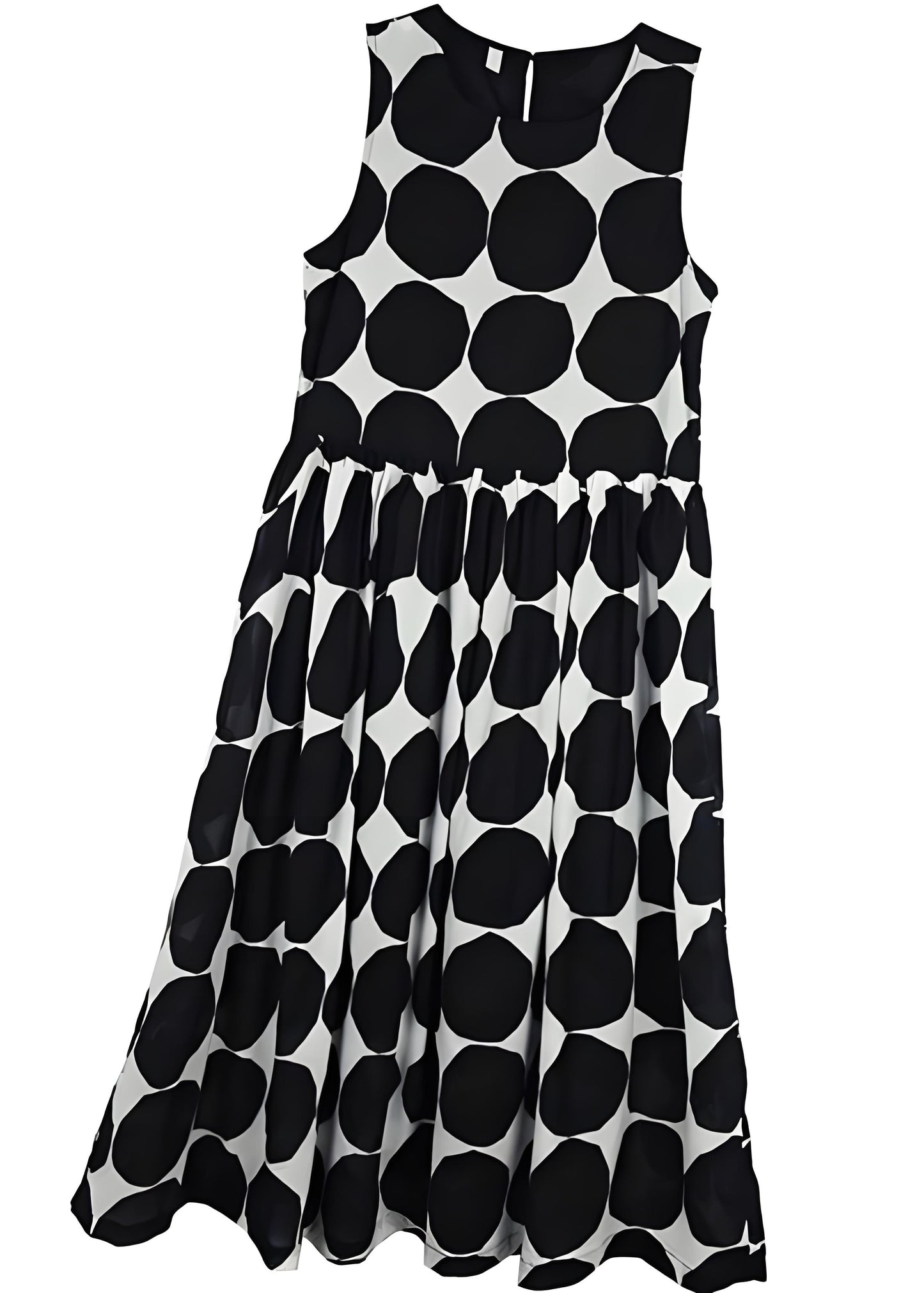 Women's Big Size Black Square Neck Dot Chiffon Long Dress Summer