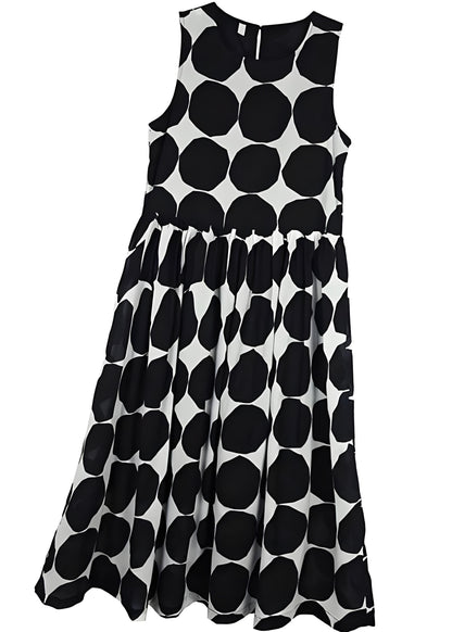 Women's Big Size Black Square Neck Dot Chiffon Long Dress Summer