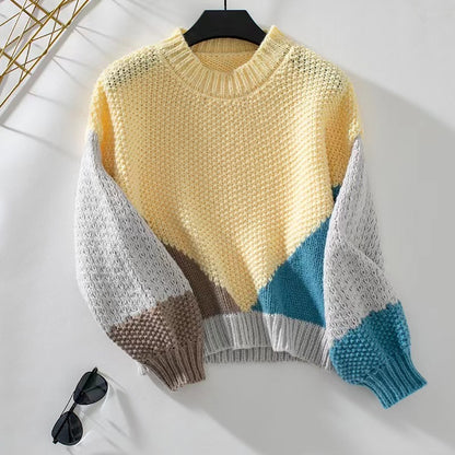 Pullover Crew Neck Colour Block Knit Sweater
