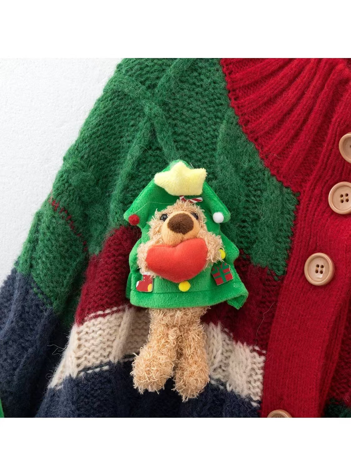Women's Christmas Love Bear Cardigan Knit Sweater Jacket Winter