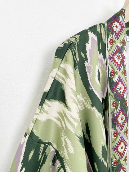 Vintage Diamond Print Cardigan Tie Thin Sun Screen Jacket