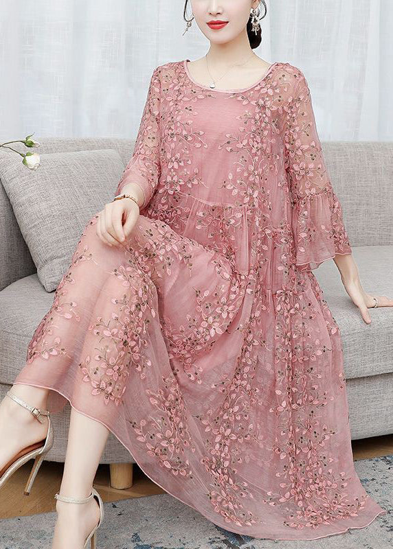 Women's Embroidered Ruffle Tie Dress Flared Sleeve