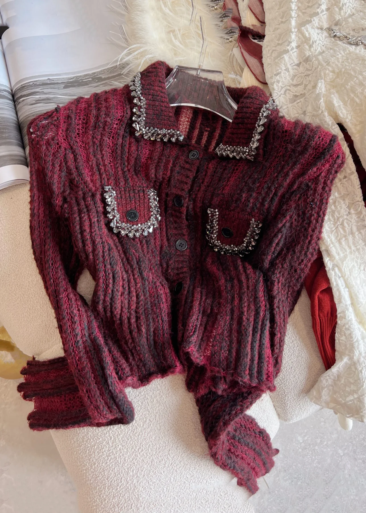 Women's Loose Zirconia Hollow Patchwork Knit Sweater
