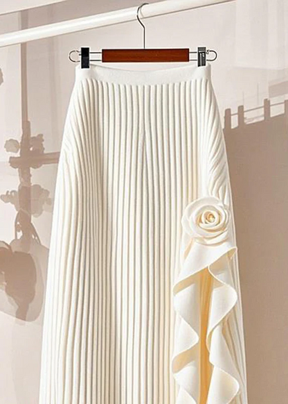 Italian Women's Beige Striped Patchwork Floral Knit Long Dress Spring