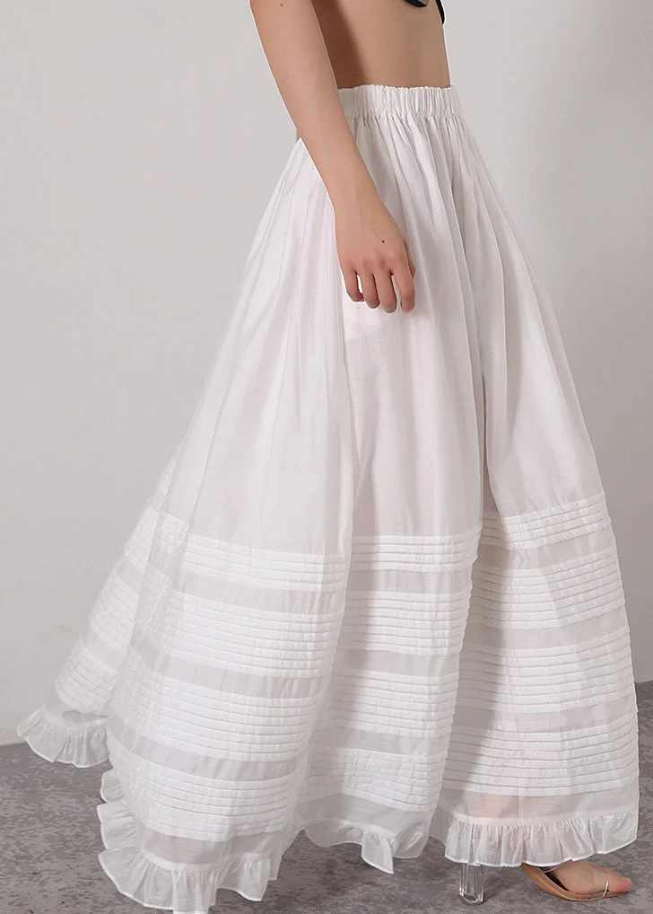 Women's White Elastic Waist Silk Cotton Half-body Skirt Summer
