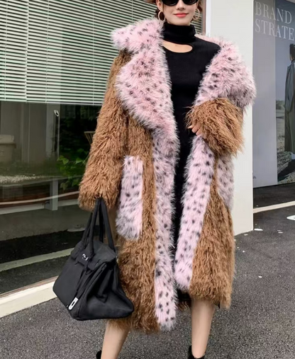 Women's Plus Size Lapel Leopard Print Pocket Coat