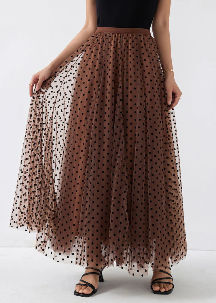 Elegant Printed Polka Dot High Waist Tulle A-Line Half-Body Skirt