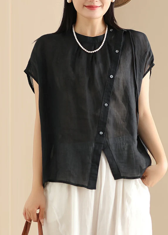 Women's Asymmetric Round Neck Short Sleeve Shirt Top