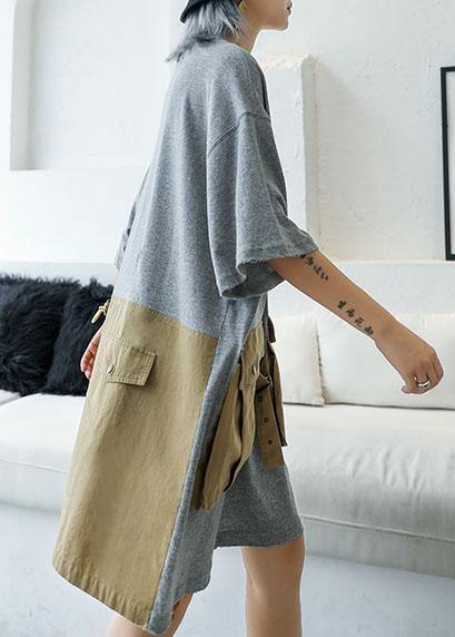 Women's Patchwork Large Pocket Cotton Dress Spring Summer