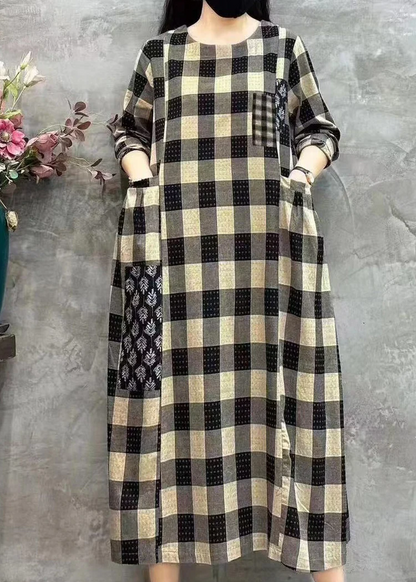 Casual Collar Pocket Printed Patchwork Long Sleeve Dress