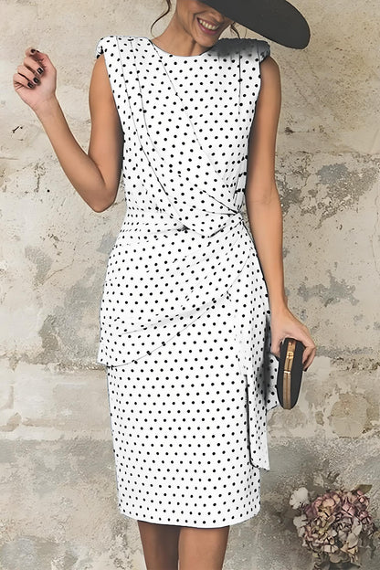 Women's Polka Dot Printed Patchwork O Neck Pencil Skirt Dress Dress