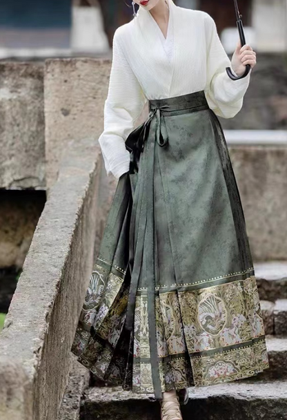 Women's Vintage High Waist Pleated Printed Strappy Skirt