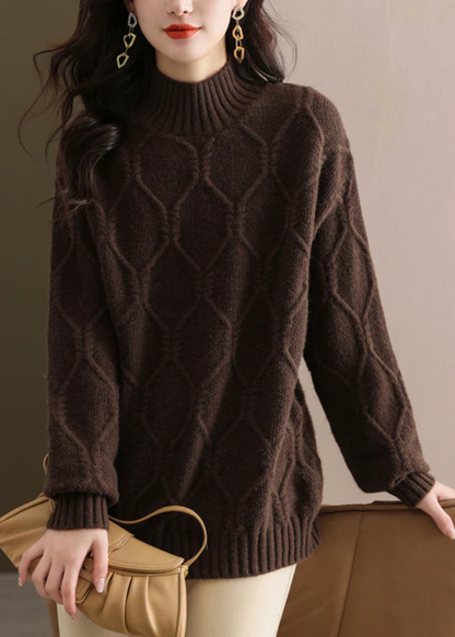 Loose High Neck Cotton Knitted Sweater