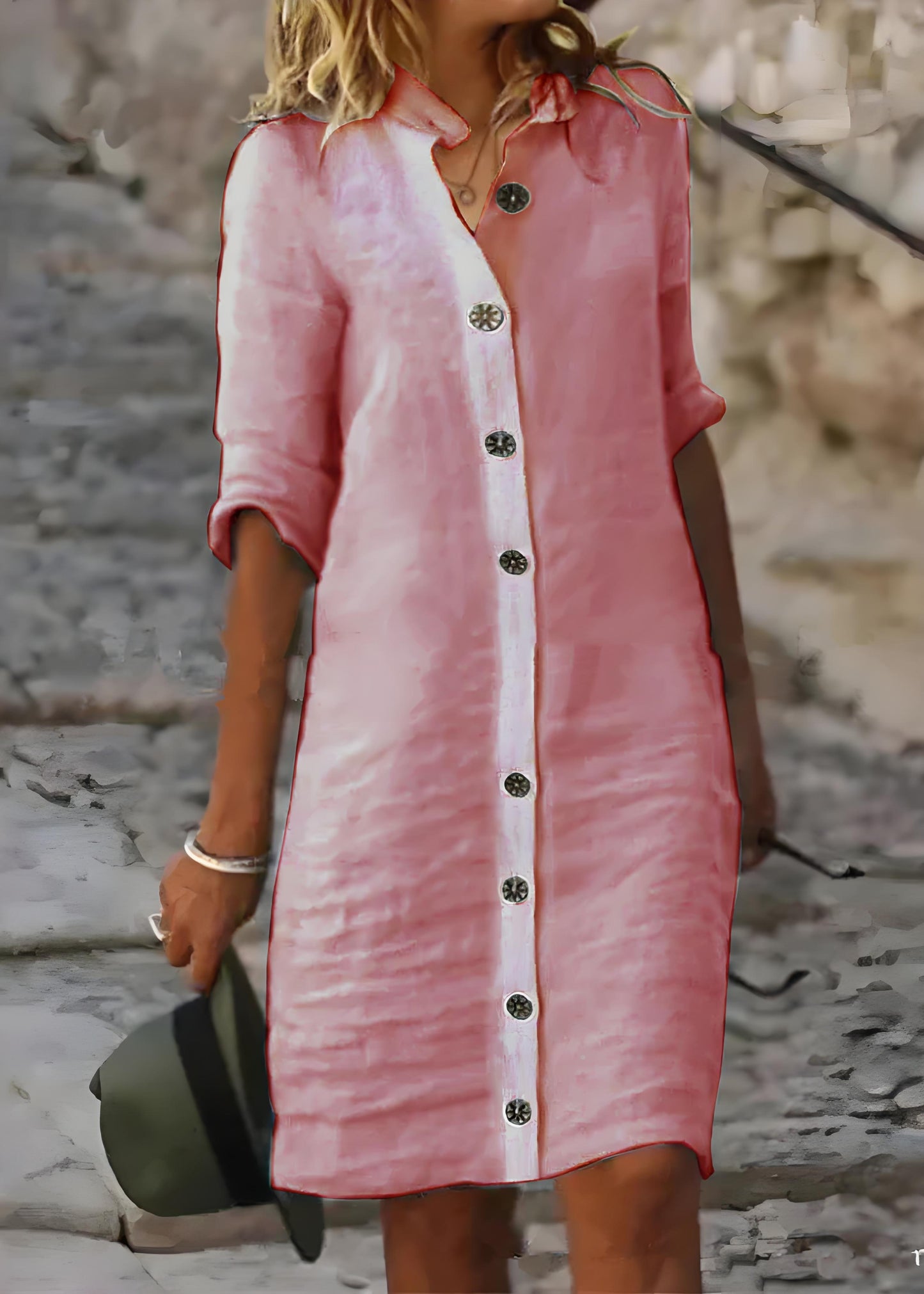 Women's Casual White Standing Collar Button Cotton Dress Half Sleeve Spring Summer