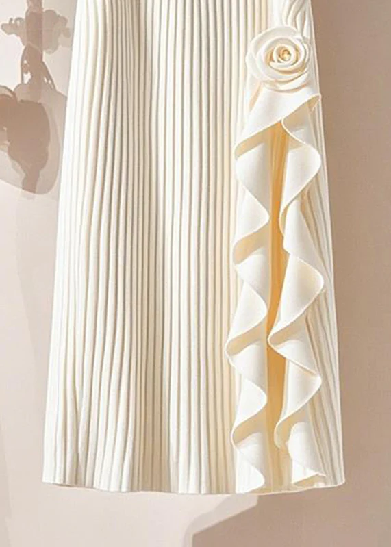 Italian Women's Beige Striped Patchwork Floral Knit Long Dress Spring