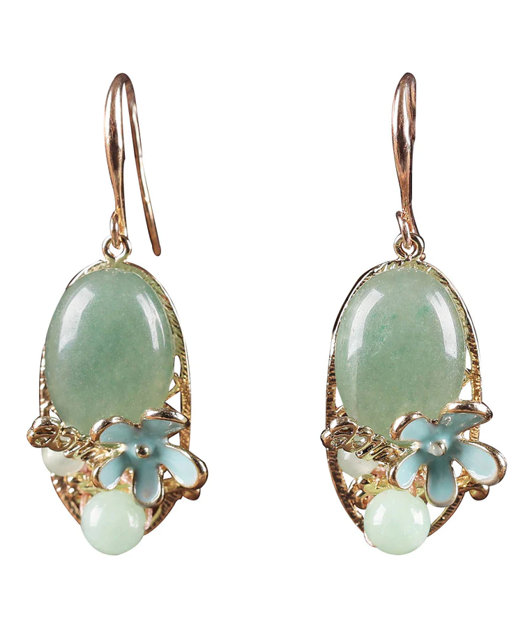 Vintage Jadeite Jade Cloisonne Dangle Earrings