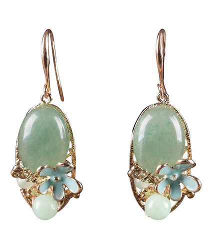 Vintage Jadeite Jade Cloisonne Dangle Earrings
