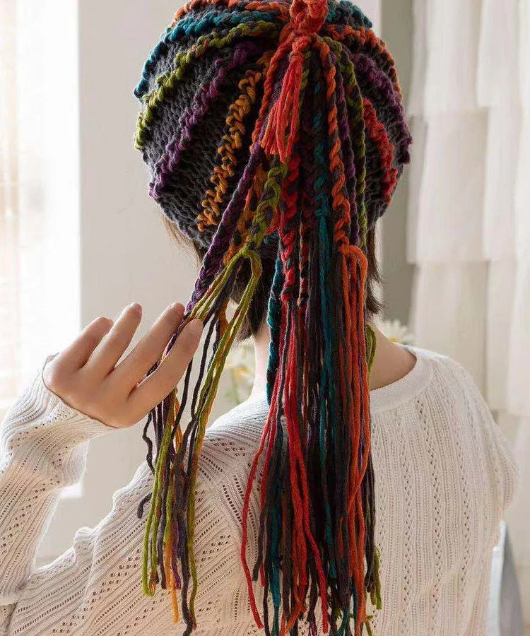 Striped Fringe Warm Wool Knit Hat