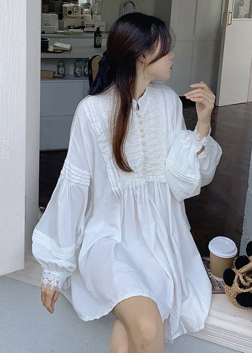 White Oversized Beaded Cotton Mini Dress