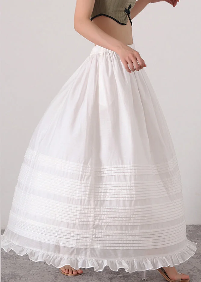Women's White Elastic Waist Silk Cotton Half-body Skirt Summer