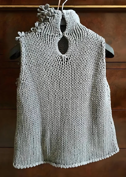 Italian Women's Gray Turtleneck Floral Vest
