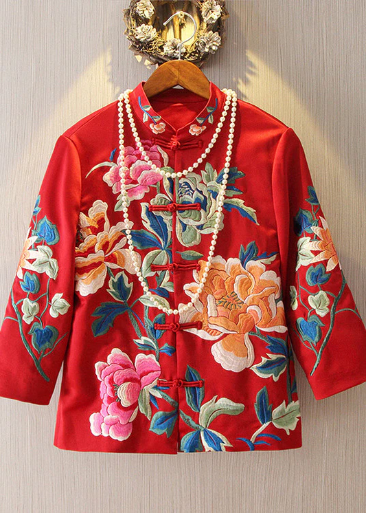 Chinese Style Red Party Travel Floral Jacket