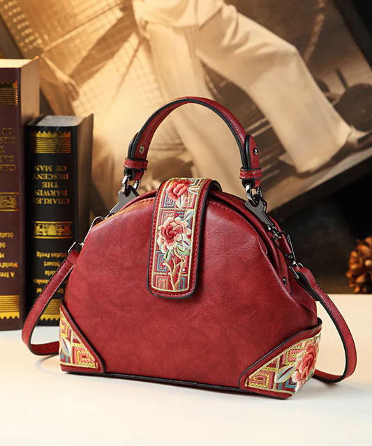 Ladies Vintage Embroidery Solid Color Durable Handbag Multicolor