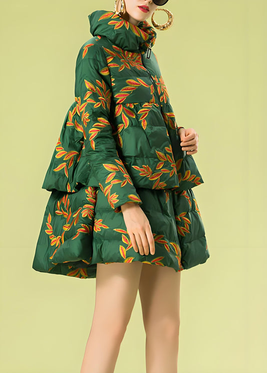 Italian Green Embroidered Warm Duck Down Winter Down Jacket