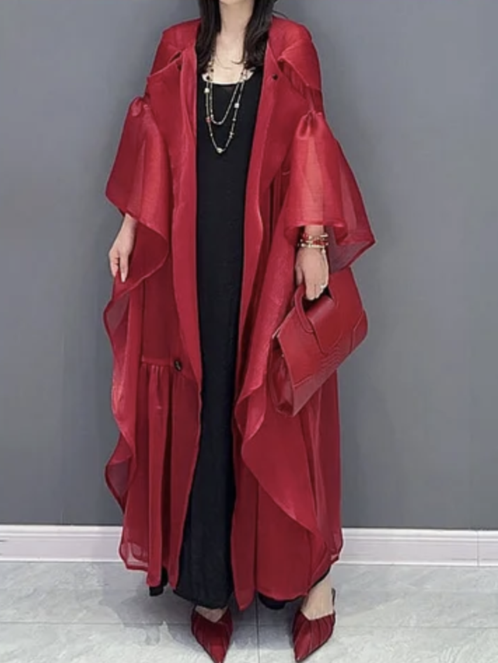 Women's Party Emerald Ruffled Patchwork Silk Cardigan