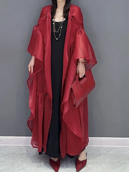Women's Party Emerald Ruffled Patchwork Silk Cardigan