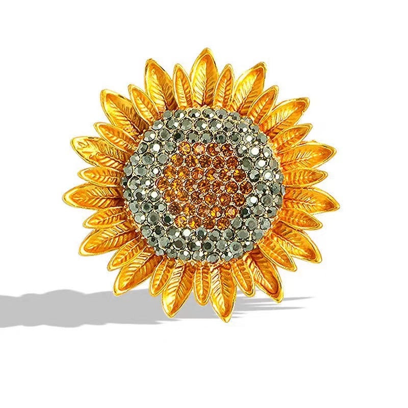 Elegant Sunflower Brooch with Diamonds Accessory