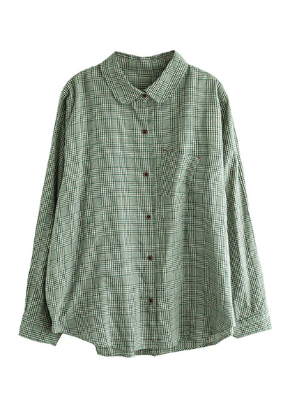 Loose Buttoned Cotton Shirt Top Long Sleeve