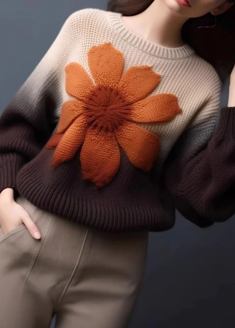 Plus Size Floral Knit Pullover Winter